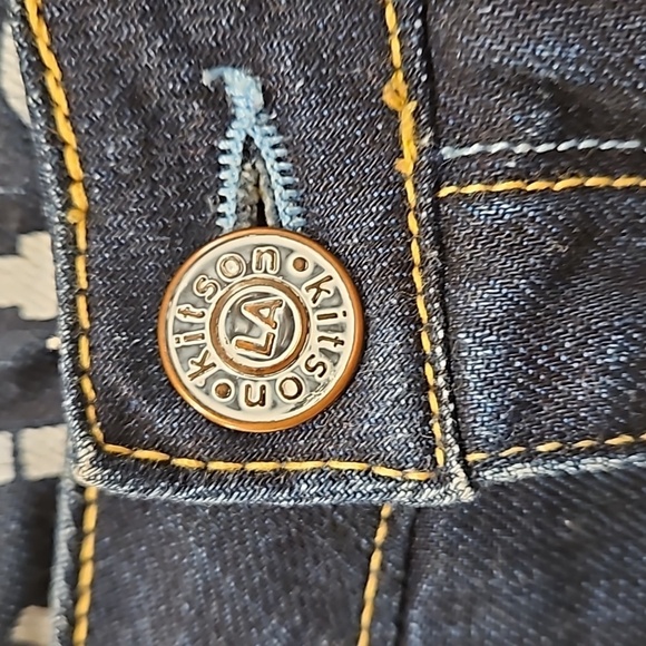 💕KITSON💕 Y2K Play Me Denim Mini Skirt ~ Dark Blue Wash 30 - Picture 3 of 12